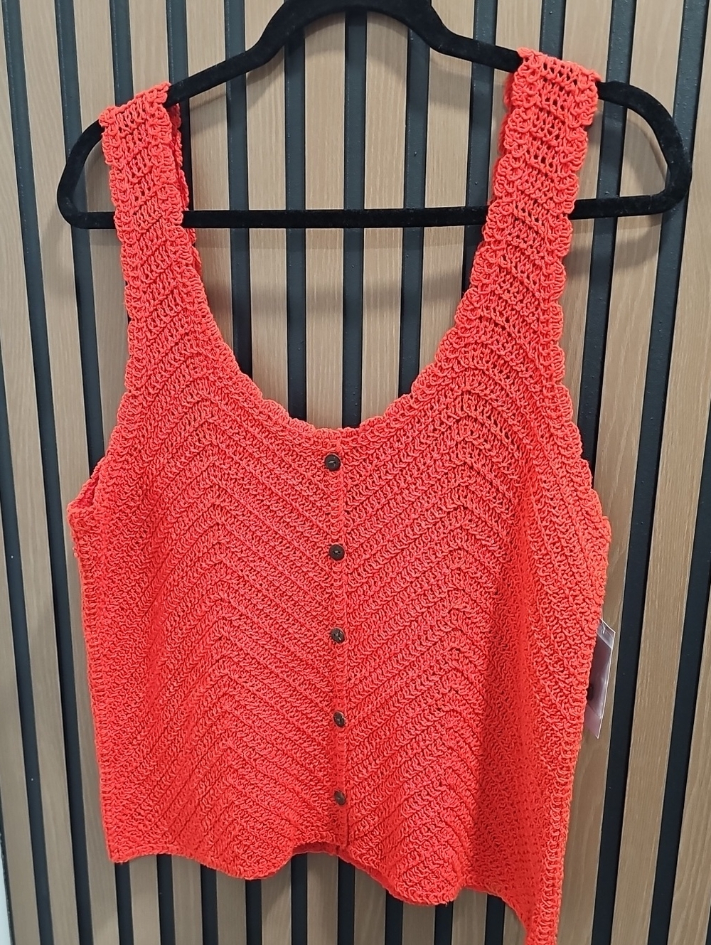 Laurel Gray Vibrant Coral Crochet/ Knit Sweater  Cropped Tank-top Size XL